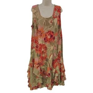 Catherines Dress Women‎ 18W Beige Floral Tiered Ruffle Hem A-Line Fall Festival